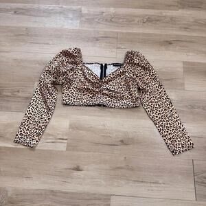 PrettyLittleThing Cheetah Print Crop Top Satin Women's Size 10 Animal Jungle